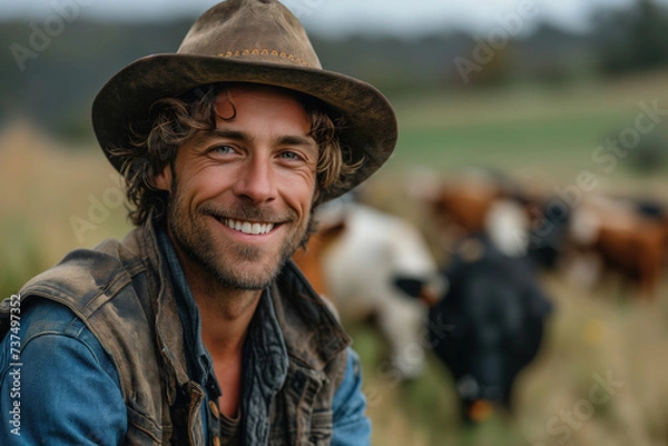 Fototapeta Portrait of a handsome smiling farmer