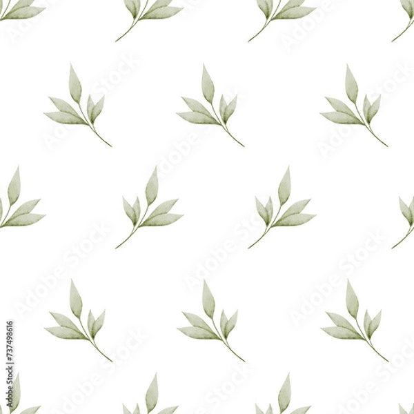 Obraz Seamless pattern with green leaves. Spring watercolor pattern