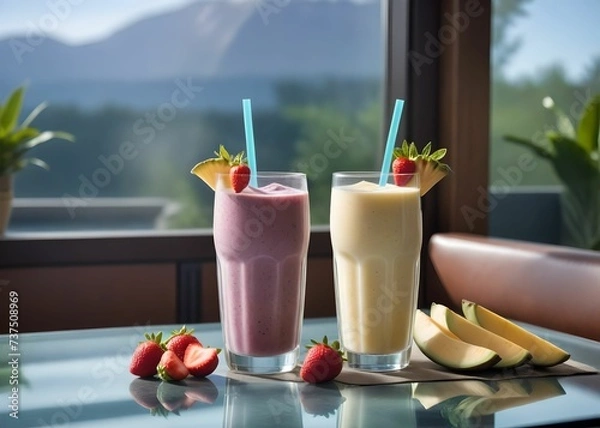 Obraz summer smoothie cocktail menu advertisement banner, created using AI generative technology