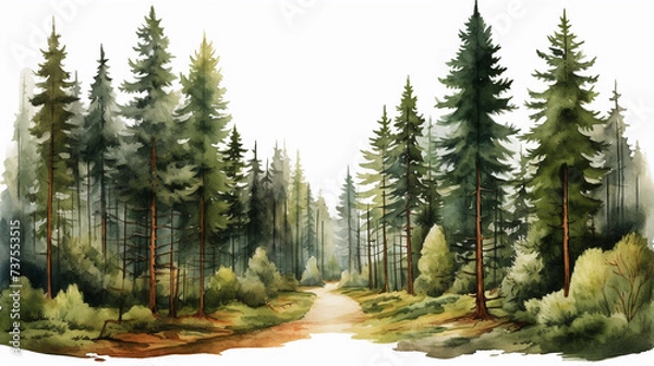 Obraz Watercolour path through forest landscape scenery