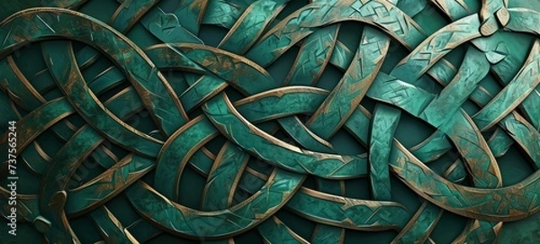 Fototapeta Celtic Knot Patterns in emerald color. Mythology Celtic Knot Patterns in emerald color wallpaper banner wallpaper texture. Celtic symbols. Celtic runes