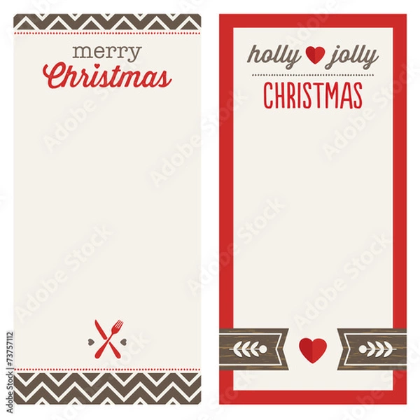 Fototapeta hipster christmas menu or invitation templates red gray set