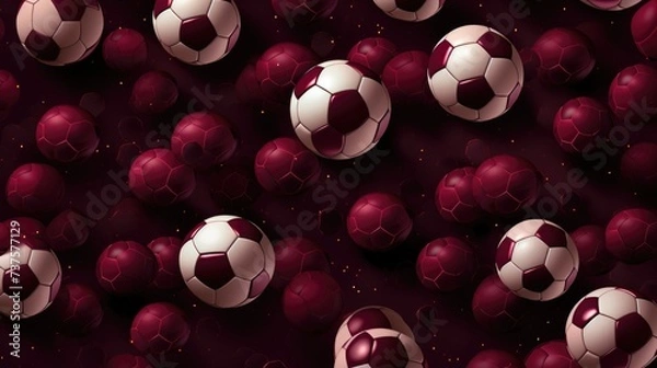 Fototapeta Background with soccer balls in Maroon color
