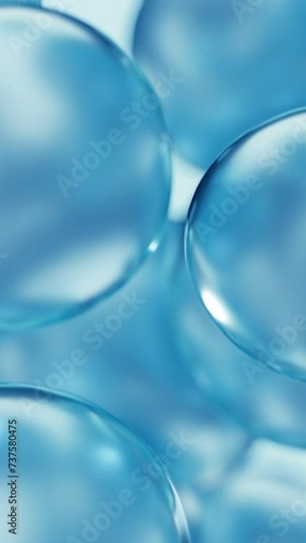 Fototapeta Blue cosmetic serum liquid bubbles macro close-up background. Concept moisturizer essence gel and collagen fluid bubble molecules. Glossy oil droplets 3D illustration product demo backdrop wallpaper.