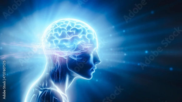 Obraz 意思をテレパシーで伝えるイメージの人物の横顔イラスト