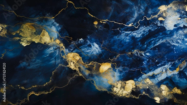 Fototapeta 紺色の大理石に金色のラインの背景