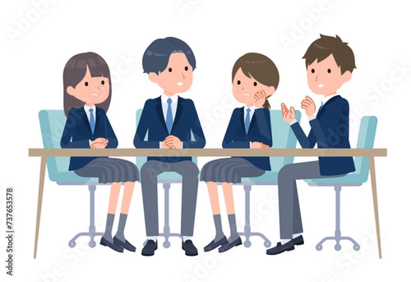 Fototapeta 真剣に話し合う学生男女グループ