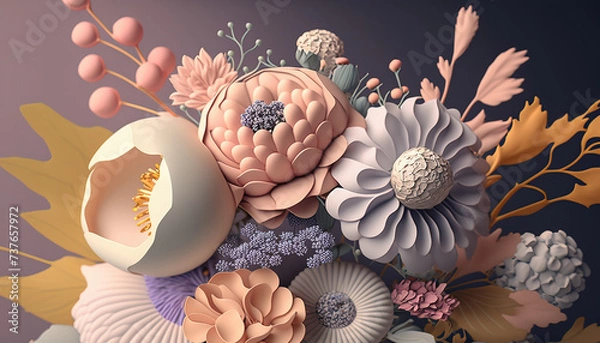 Fototapeta Delicate Fantasy: A Colorful Bouquet of Fragrant Flowers for Anniversaries and Birthdays - ai generated