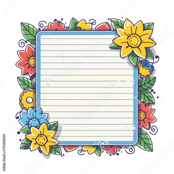 Fototapeta 2d vector illustration colorful Lined paper with flower frame the sweet made of Design a watercolor floral lined page