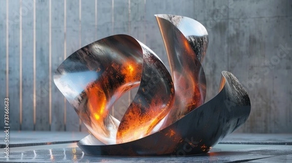 Fototapeta An innovative sculpture depicting the fusion of fire and water