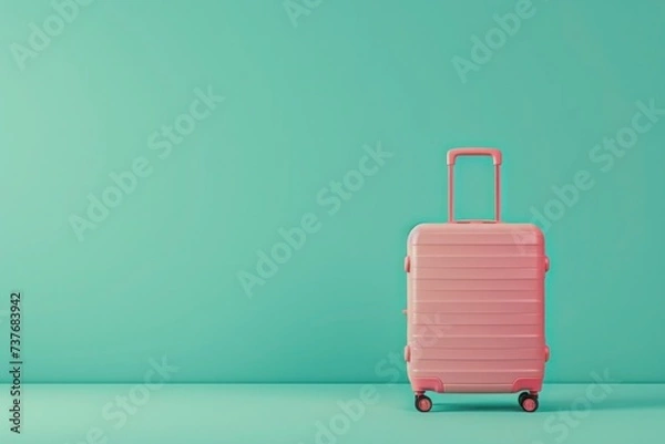 Fototapeta a pink suitcase is sitting in front of a green wall