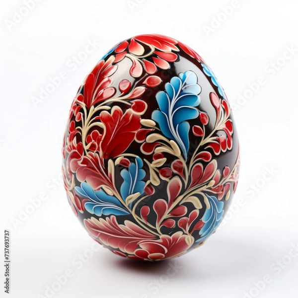 Fototapeta Hand-Painted Floral Easter Egg on White Background

