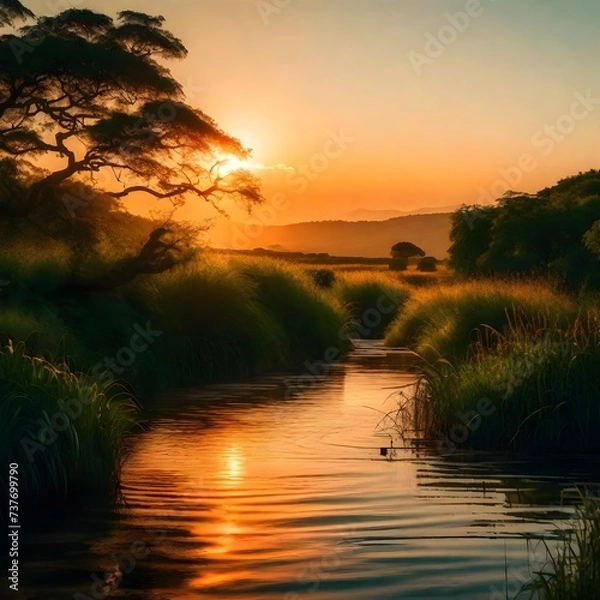 Obraz sunset over the river