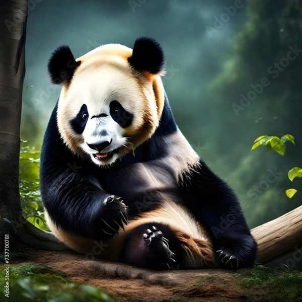 Obraz giant panda eating bamboo