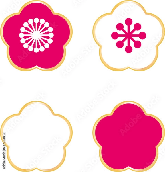 Fototapeta アイコン　あしらい　飾り　梅　うめ　花　春　コピースペース 　ベクター　イラスト素材セット