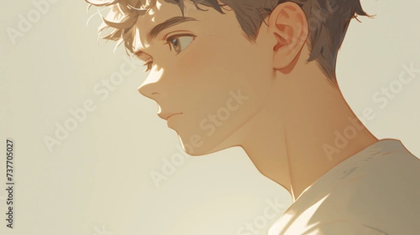 Obraz 横顔の男子　学生　新社会人　シンプル白背景