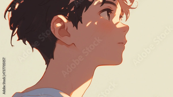 Fototapeta 横顔の男子　学生　新社会人　シンプル白背景