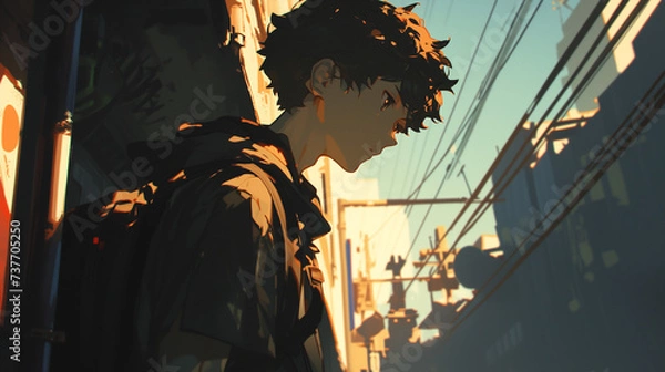 Obraz 横顔の男子　学生　新社会人　街なか背景