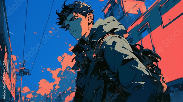 Obraz 横顔の男子　学生　新社会人　街なか背景