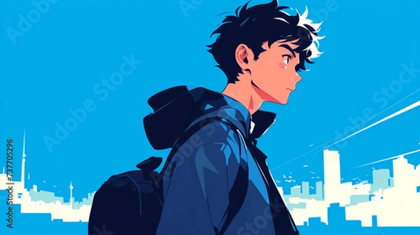 Fototapeta 横顔の男子　学生　新社会人　都会シルエット