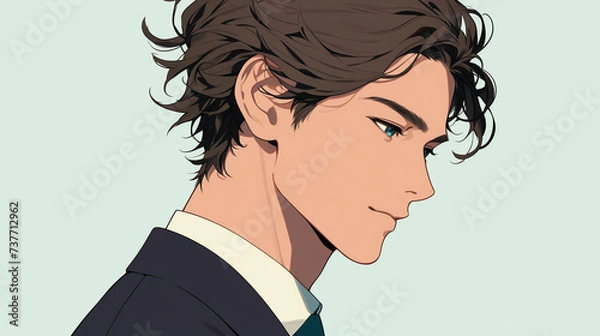 Obraz 横顔の男性　ビジネスマン　新社会人　白背景　シンプル
