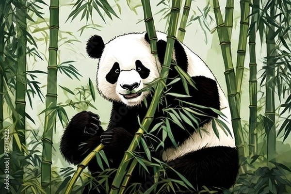 Obraz giant panda eating bamboo