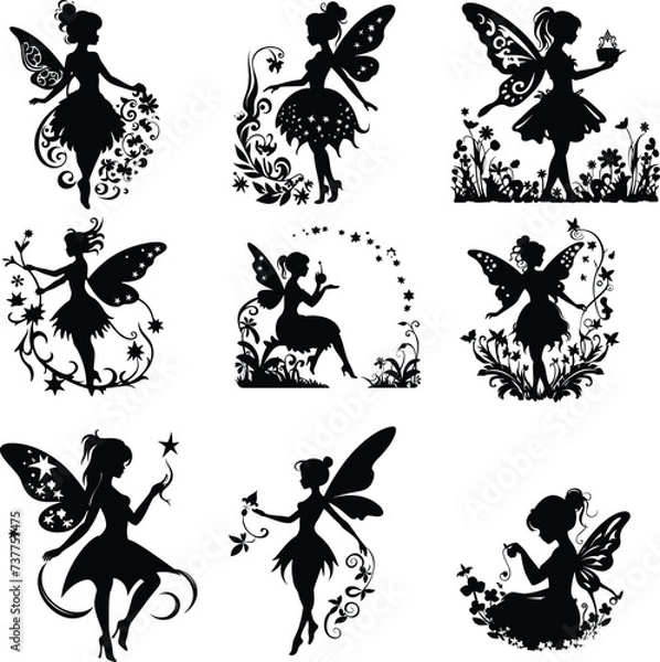 Obraz fairy silhouette  set, vector illustration 
