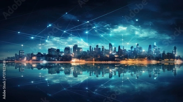 Fototapeta 5G, 6G, Big data wireless network, high speed internet, cloud computing or connect diagram technology, Data storage, service, synchronize, online, financial, Connectivity global, smart city, Gen AI