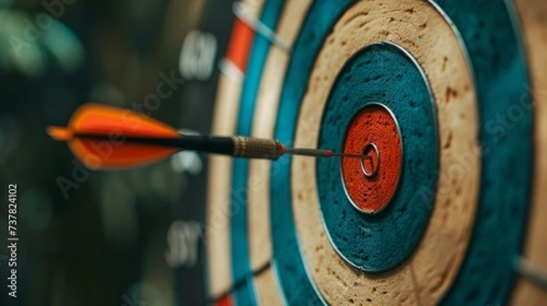 Fototapeta set goals for work. dart aiming at the target center business. goal, aiming marketing target metaphor, Succeed dart board, defines objectives, success investment ideas, winner, Generate by AI