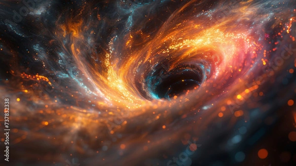 Obraz An abstract representation of AI and holography in stock trading is depicted as a digital vortex with multiple layers of data and patterns swirling around a central point.