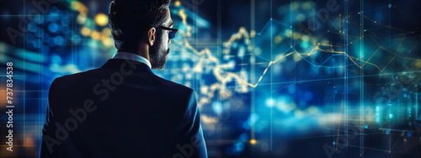 Fototapeta Visionary Businessman Navigates the Digital World, Blending Finance and Technology with a Global Perspective