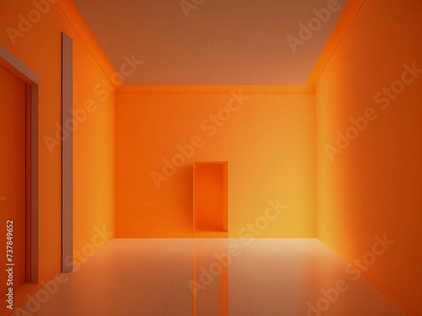 Obraz Empty geometrical Room in orange Colors with beautiful Lighting. Futuristic Background for Product display . Empty geometrical  Futuristic Background for Product display