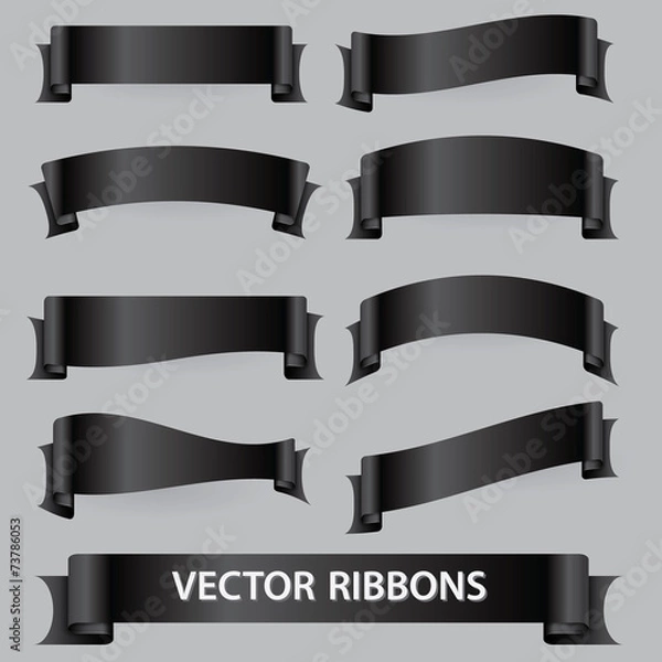 Obraz black funeral  various ribbon banners set eps10