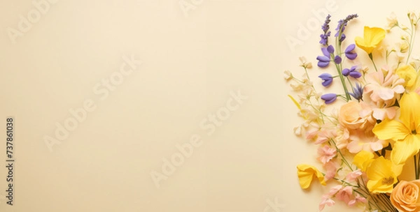 Obraz flowers on beige backgound, generative ai