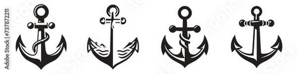Fototapeta Anchor icon. Anchor Flat icon symbol Vector. Anchor icon set. Anchor symbol set. Anchor marine icon. simple illustration graphic doodle black design