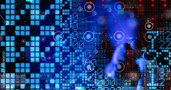 Fototapeta Neural network 3D illustration. Big data and cybersecurity