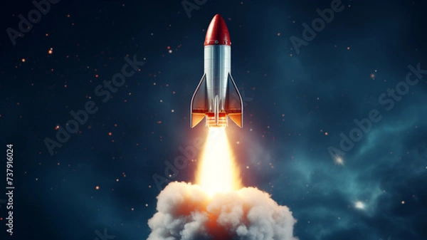 Fototapeta rocket on dark blue background