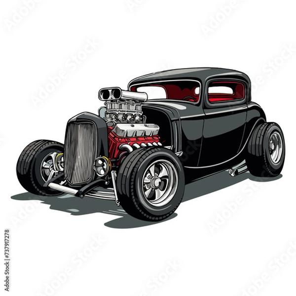 Fototapeta illustration vector design hotrod car custom vintage good for tshirt, sticker, logo, ready to print or any purpose v2