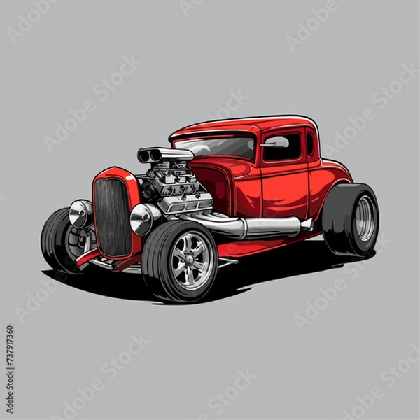 Fototapeta illustration vector design hotrod red car custom vintage good for tshirt, sticker, logo, ready to print or any purpose