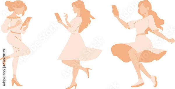 Fototapeta スマホを触る女性のイラスト