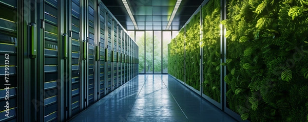 Fototapeta A large-scale data center fueled by sustainable energy sources, showcasing the integration of technology and environmental stewardship.