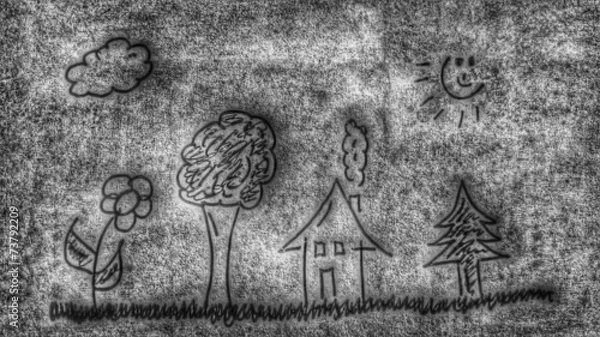 Obraz Landschaft mit Haus...idylle (bw)