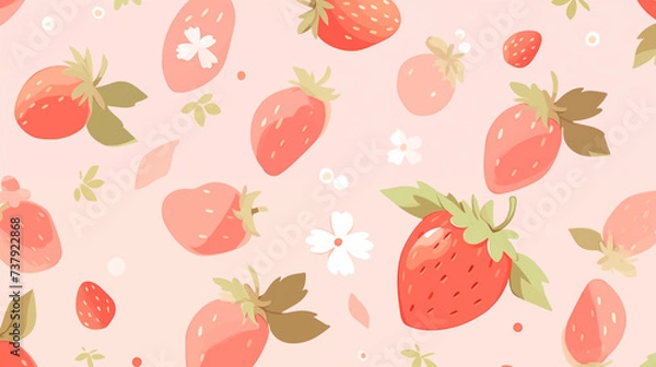 Fototapeta いちごの可愛いピンクの壁紙素材