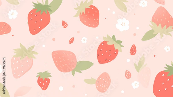 Fototapeta いちごの可愛いピンクの壁紙素材