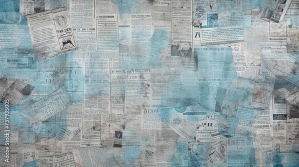 Fototapeta The background is old newspaper clippings in Sky Blue color.