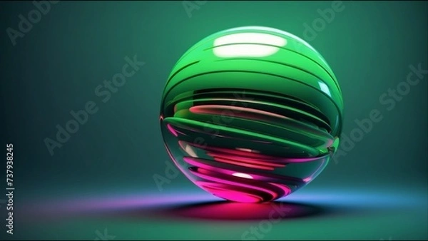 Fototapeta Abstract green sphere on a green background. Futuristic digital ai generated illustration.	