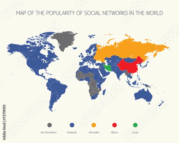 Obraz Map of the popularity of social networks in the world