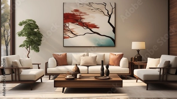 Fototapeta Contemporary Beige and Brown Living Room
