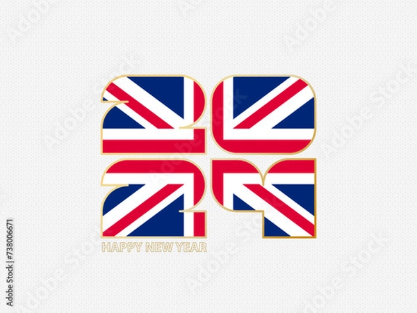 Fototapeta Abstract numbers 2024 with flag of United Kingdom.