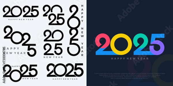 Fototapeta Big Set of 2024 Happy New Year logo text design. 2025 number design template. Vector illustration
